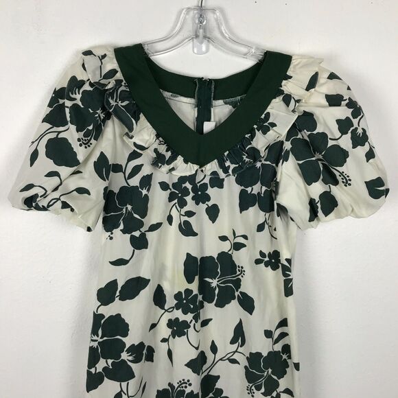 Vintage 1980s Dress Size S Green White Floral Lolenani Hawaiian Cotton - Picture 2 of 8